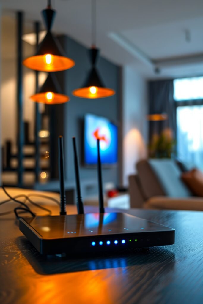 router-inalambrico-en-el-hogar-moderno-internet-rapido-y-tecnologia-de-hogar-inteligente-para-una-conectividad-sin-problemas